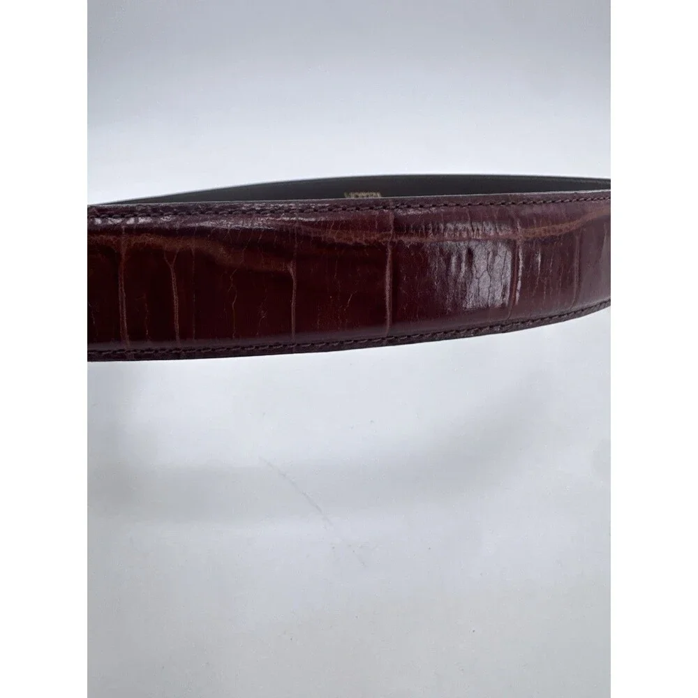 VICENZA Sport Sterling Silver Buckle On Brown Alligator Print Calfskin Belt 34